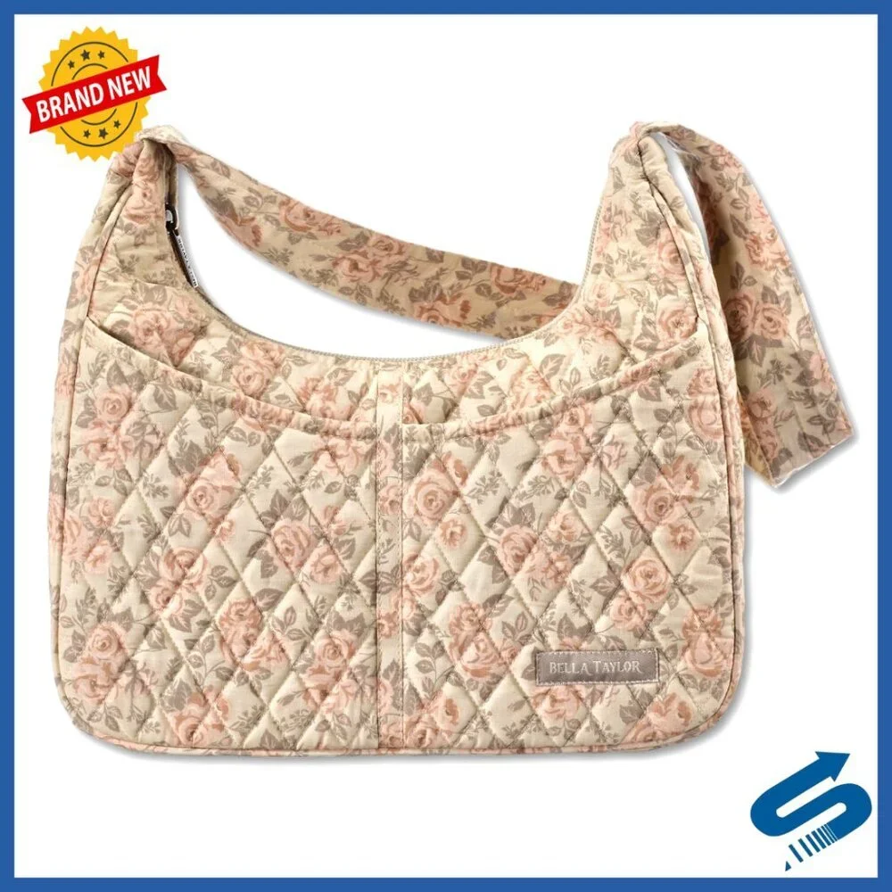 Lightweight Quilted Hobo Shoulder Bag with Multiple Pockets